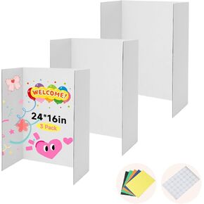 EARTHSON 8 Pack Trifold Presentation Board, 24" x 16" Portable Poster Board, White Corrugated Display Board for School, Business Projects, Event Displays, Science Fairs