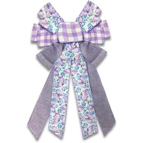 HIENAJ Large Spring Flowers Bow for Wreath, Pink Floral Butterfly Burlap Bows for Front Door Wall Fence Decor,Pink Wreath Bow Tree Topper Bow for Wreaths Basket DIY Crafts Gift Party Bow Decoration