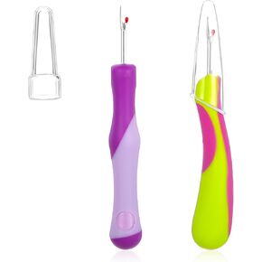 2 PCS Sewing Seam Ripper Needle Threader Seam Ripper Sewing Seam Ripper Seamless Ripper Ergonomic Grip Seam Ripper Purple Rubber Seam Ripper Ergonomic Grip Thread Stitch Remover Tool (Purple, Green)