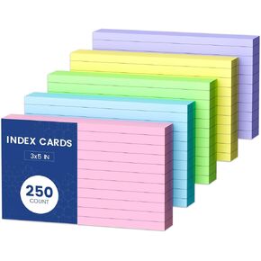 3x5 Index Cards Colored Note Cards, 250 PCS Ruled Index Cards 3x5, Lined Index Flashcards 3 x 5, Color Flash Cards for Studying, Lined on Front, Blank on Back, 3x5 Recipe Cards, Notecards for Office