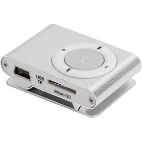 Mini MP3 Player, Portable Mini MP3 Player with Back Clip Sports MP3 Player with Earphone and USB Cable, Digital Media Player Built in Card Slot (Silver)
