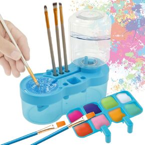 Paint Brush Cleaner, Water Circulation Paint Brush Cleaner Tool with Paint Tray, Paintbrush Cleaner Rinser with Drain and Brush Holder, Painting Station for Acrylic Watercolor(Blue)