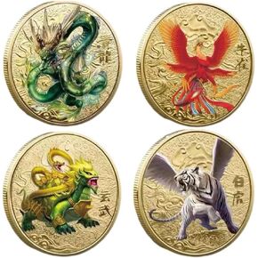 Mythical Animal Vermilion Dragon Tiger Tortoise Lucky Coin Zodiac Lucky Charms Challenge Coin
