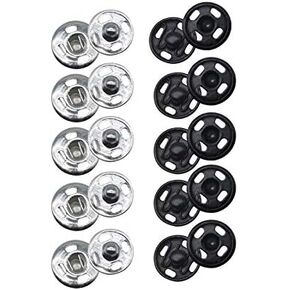 JOSDIOX 100 Sets Sew-on Snap Buttons, Snap Fastener Buttons Sewing Press Button for Clothing, Black and Silvery(10mm)