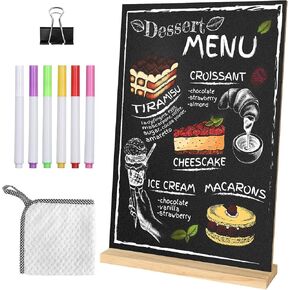 Small Chalkboard Sign 7.9 X 11.8 Inch Tabletop Chalkboard with Wooden Base Stand Double Sided Message Menu Chalk Board Stand Sign for Kitchen Wedding Bar Restaurant Party Decoration (1 Pack)