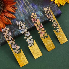 4 Pieces Metal Bookmark Golden Hollow Bookmarks Butterfly Flower Theme Book Marks Book Markers Accessories Stuff Gifts for Book Lovers Writers Reading Women Kids Children Teens Men Readers