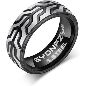Mens Wedding Band Ring - 8mm Fashion Stainless Steel Engagement Promise Rings for Men Women, Cool Tire Tread Pattern Ring for Men Biker Bands Jewelry Gift Ring Size 6 7 8 9 10 11