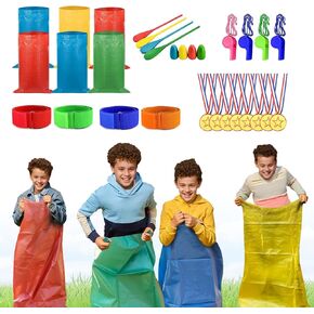 24PCS Outdoor Games Potato Sack Race Bag, Carnival Games,3-Legged Race Bands, with Egg and Spoon Race Lawn Games for Outside Backyard Field Day Birthday Party Games for Adults and Family