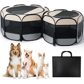 Cat Playpen, 71"x 24" Large Portable Puppy Playpen, 2-Room Foldable Dog Playpen for Indoor Outdoor Dogs, Cats, Small Animals with Carrying Case