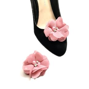 Blush Pink Detachable Chiffon and Rhinestone Flower Shoe Clips Set of 2