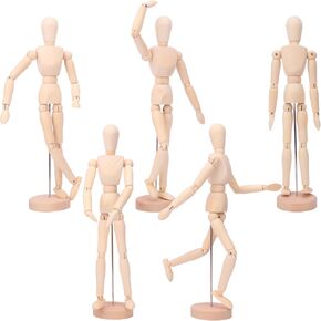 kukmakri 5 Pack Posable Art Figure Model - 12 Inch Wooden Mannequin, Natural Flexible Drawing Mannequin for Artists - Art Mannequin for Sketching, Painting & Posable Figure Design
