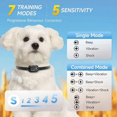 Bark Collar for Small Medium Dogs, Touchscreen Barking Collar with 5 Sensitivity and 7 Modes, Rechargeable Bark Collars, IP67 Waterproof, Humane Dog Bark Collars, Deep Black in Saudi Arabia