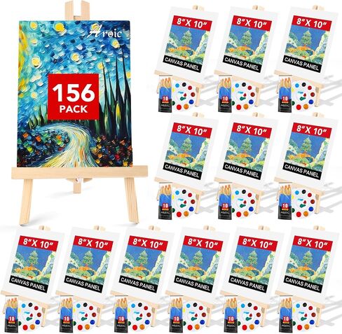 AROIC 260 Pack Easel and Canvas Sets with 20 Wood Easels,200 Brushes,20 Canvas and 20 Palette, Painting Set, Tabletop Easel, Art Easels, Painting Supplies for Kids & Adults to Painting Party in Saudi Arabia