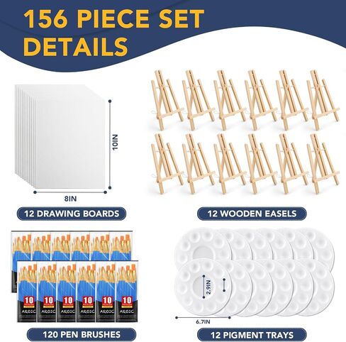 AROIC 260 Pack Easel and Canvas Sets with 20 Wood Easels,200 Brushes,20 Canvas and 20 Palette, Painting Set, Tabletop Easel, Art Easels, Painting Supplies for Kids & Adults to Painting Party in Saudi Arabia