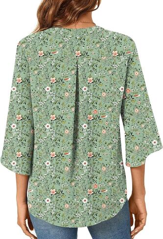 Womens Summer 3/4 Length Sleeve Tunic Tops Plus Size V-Neck Blouses for Women Dressy Casual in Saudi Arabia
