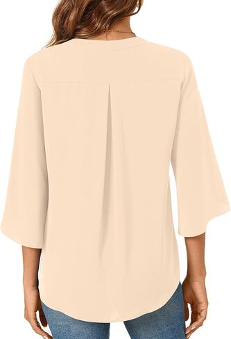 Womens Summer 3/4 Length Sleeve Tunic Tops Plus Size V-Neck Blouses for Women Dressy Casual in Saudi Arabia