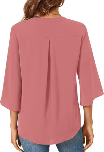 Womens Summer 3/4 Length Sleeve Tunic Tops Plus Size V-Neck Blouses for Women Dressy Casual in Saudi Arabia