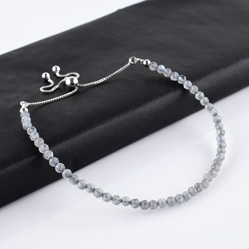 Odrilliongems Natural Labradorite Gemstone Bolo Bracelet ، حبات الوجه ، 925 المجوهرات الفضية الاسترليني ، منزلق قابل للتعديل ، مصنوعة يدويًا ، حفل زفاف ، عيد ميلاد ، هدية للنساء ، 10 بوصات in Kuwait