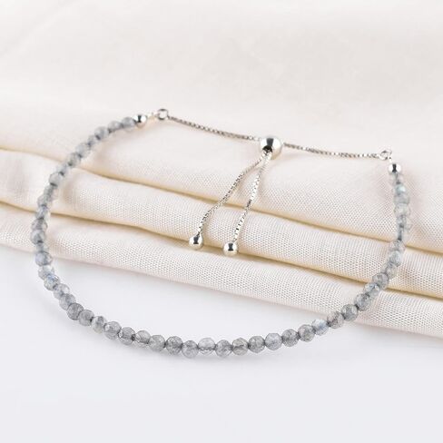 Odrilliongems Natural Labradorite Gemstone Bolo Bracelet ، حبات الوجه ، 925 المجوهرات الفضية الاسترليني ، منزلق قابل للتعديل ، مصنوعة يدويًا ، حفل زفاف ، عيد ميلاد ، هدية للنساء ، 10 بوصات in Kuwait