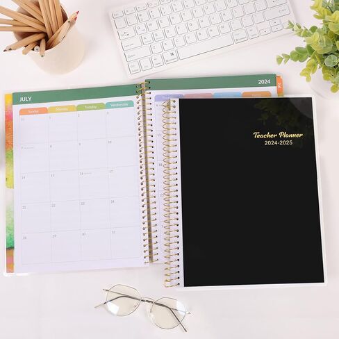 مخطط مدرس Skydue 2024-2025 العام الدراسي ، يوليو 2024 - يونيو 2025 ، 8.5 "× 11" ، كتاب خطة الدروس مع علامات تبويب شهرية ، ملصقات دوامة متينة ، 4 أوراق مخططات ، 7 صفحات وظيفية أخرى أسود in Kuwait