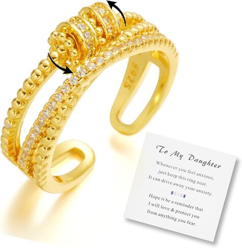 To My Daughter - Fidget Ring Anxiety Meditation Ring for Women Ring with Beads Spinner Adjustable Swivel Ring Fidget Jewelry Gift For Daughter Stepdaughter in Kuwait