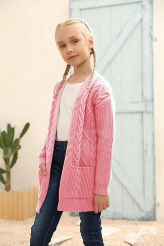 Ermonn Girls Kids Open Front Cardigans Sweaters Long Sleeve Knit Cute Sweater Outwears with Pockets for 5-14 Years in Saudi Arabia