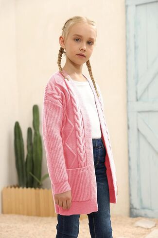 Ermonn Girls Kids Open Front Cardigans Sweaters Long Sleeve Knit Cute Sweater Outwears with Pockets for 5-14 Years in Saudi Arabia