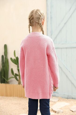 Ermonn Girls Kids Open Front Cardigans Sweaters Long Sleeve Knit Cute Sweater Outwears with Pockets for 5-14 Years in Saudi Arabia