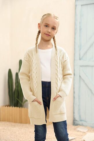 Ermonn Girls Kids Open Front Cardigans Sweaters Long Sleeve Knit Cute Sweater Outwears with Pockets for 5-14 Years in Saudi Arabia