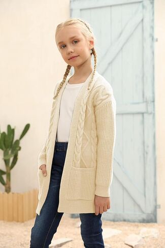 Ermonn Girls Kids Open Front Cardigans Sweaters Long Sleeve Knit Cute Sweater Outwears with Pockets for 5-14 Years in Saudi Arabia