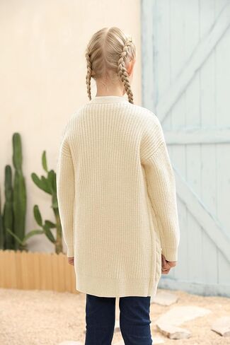 Ermonn Girls Kids Open Front Cardigans Sweaters Long Sleeve Knit Cute Sweater Outwears with Pockets for 5-14 Years in Saudi Arabia
