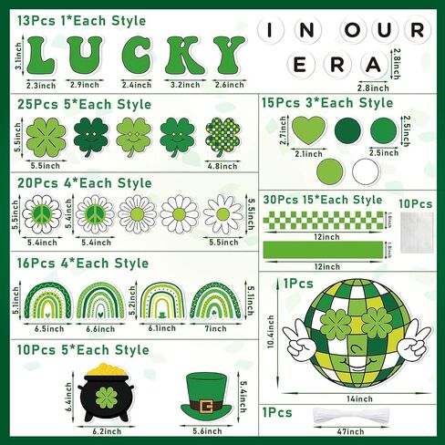 141pcs St. Patrick's Day Bulletin Board Classroom Decoration Retro Hippie Rainbow Flower Cletouts Shamrock Clover Name Tags Green Combor in Kuwait