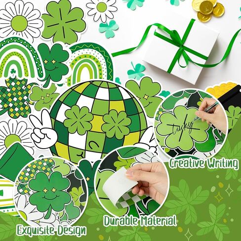 141pcs St. Patrick's Day Bulletin Board Classroom Decoration Retro Hippie Rainbow Flower Cletouts Shamrock Clover Name Tags Green Combor in Kuwait