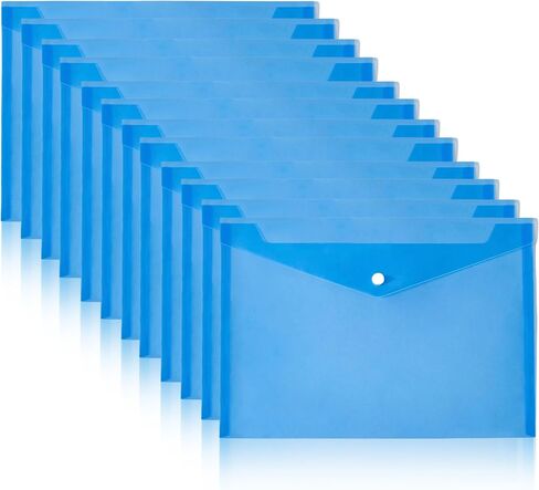12PCS Transparent Blue Document Folders with Button Closure, A4 Size for Contracts, Exam Papers, Important Documents, and Invoices - Durable and Organized Storage Solution in Saudi Arabia