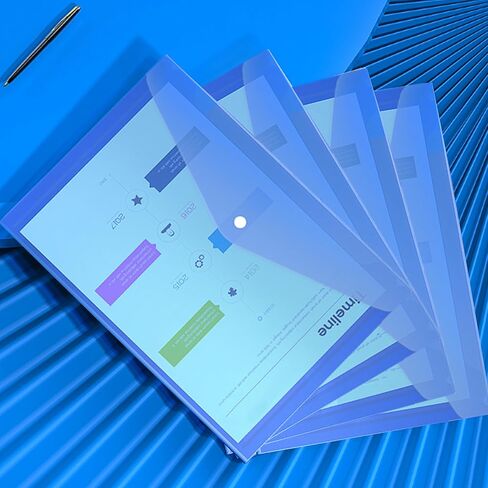12PCS Transparent Blue Document Folders with Button Closure, A4 Size for Contracts, Exam Papers, Important Documents, and Invoices - Durable and Organized Storage Solution in Saudi Arabia