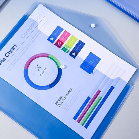 12PCS Transparent Blue Document Folders with Button Closure, A4 Size for Contracts, Exam Papers, Important Documents, and Invoices - Durable and Organized Storage Solution in Saudi Arabia
