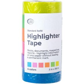 LEE Highlighter Tape Refill #13189 – 6-Pack, Removable & Repositionable Color-Coded Tape for Reading, Studying & Note-Taking