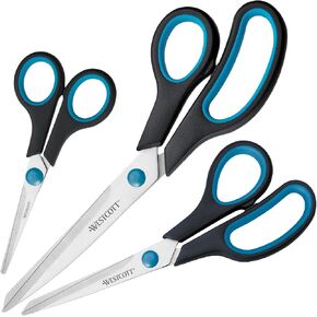 Westcott Easy Grip Soft Grip Scissor - Black/Blue (Set of 3)