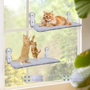 L&W BROS. 2Pc Cat Window Perch Indoor Foldable Cat Hammock with 4 Updated Suction Cups Easy to Assemble Cat Window Bed for Heavy Large Cats (L 2Pc)