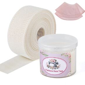 Fishbone Hem Tape for Sewing 2.5 Yards Edge Roller for Chiffon & Thin Fabrics Sewing Tool for Beginners and Enthusiasts Tailors Helper Sewing Supplies 3.5cm Width Frills Hem Sewing Guide