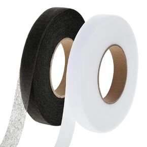 140 1/2 Inch Yards Hem Tape, 2 Roll Adhesive No Sewing Hem Tape Iron on Stitch Witchery Tape for Pants Clothes Curtains Fabric Fusing Hemming Tape (White&Black)