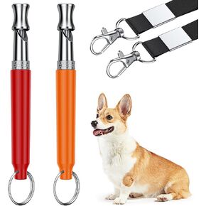 Dog Whistle, Dog Training Whistle with Lanyard, 2 Pcs Adjustable Ultrasonic Silent Dog Recall Whistles, Professional Dog Whistle to Stop Barking Neighbors Dog (Red and Orange)
