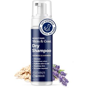 Honest Paws Dog Dry Shampoo - Waterless No Rinse Foaming Formula Reducing Itch Cleanse Hydrate Nourish Dry Skin and Smelly Coat Help Decrease Odor Shedding and Allergies - Oatmeal & Lavender - 8 oz