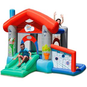 Action Air Inflatable Bounce House with Blower, Bouncy Area and Slide, Durable & Extra Thick Bouncy Castle for Kids, Indoor/Outdoor Fun, Easy Setup, Safety Netting & Carrying Bag Included