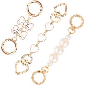 3pcs Bag Extender Chains for Women, Stylish Wallet Extender Chain Purse Strap Extender Bow Pearl Heart Bag Chain Strap Charm Accessory for Handbag Purse Making Decoration