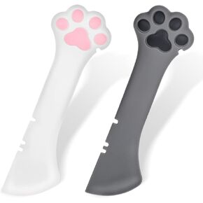 2 Pcs Dog Cat Food Spoon Cute Paw Cat Food Spoon Cat Wet Food Spoon Silicone Pet Food Can Opener Spatula Scoop Mixing Spoons Mini Spatula for Pet Canned Food Small Feeding Jars Spatulas (Gray, White)