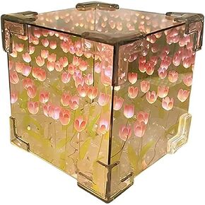 مصباح مرآة مكعب DIY TULIP 21 زهرة DIY TULIP MIRROR Light Light Handmade Tulip Light Light Light for Bedroom ، والهدايا للفتيات في سن المراهقة ، والهدايا للأم ، وضوء Night Tulip Cube (الوردي)