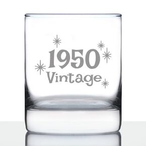 Vintage 1950 - Fun 74th Birthday Whiskey Rocks Glass Gifts for Men & Women Turning 74 - Retro Whisky Drinking Tumbler