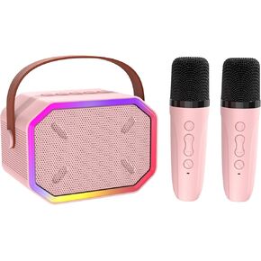 Mini Karaoke Machine for Kids Portable Bluetooth Speaker with 2 Wireless Microphones Birthday Toy for Toddler 4, 5, 6,7, 8,9,10,11,12+ Years Old, Pink