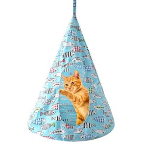 Breathable Cat Hammock Bed Comfortable Hanging Pet Hammock Bed Swing for Cats Small Dogs Rabbits (Lake-Blue,Large)